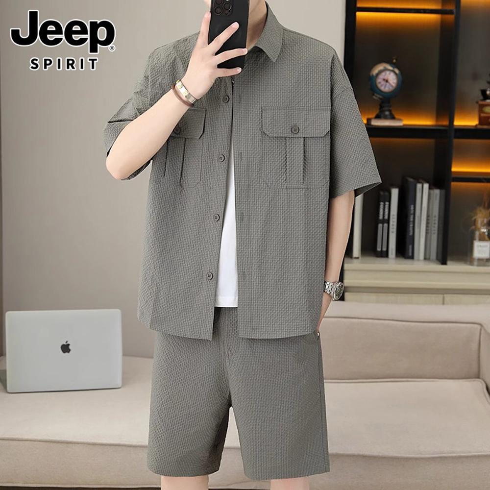 Jeep 지프 남성 반팔 캐주얼 세트 남자 여름 패셔니스타 시크 카고 아이스 얇은 셔츠 - 상세 이미지 2