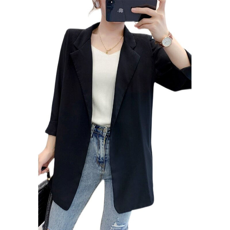 여성 여름 자켓 반팔 블랙 흰색 여자 중년 린넨자켓 정장 - 상세 이미지 5