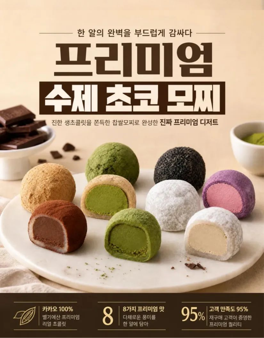 [대표]프리미엄 파베 생초콜릿 찹쌀떡 초코찹쌀떡 방풍 초코모찌 - 상품 이미지