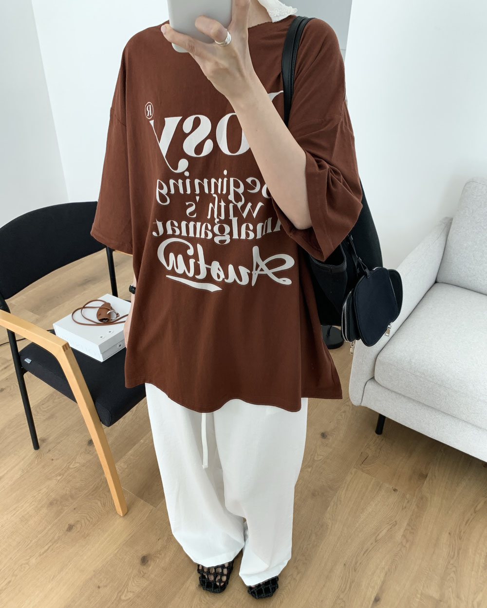 [그레이당일] 로즈 반팔티 5부 6부 여름 코튼 팔뚝커버 빅사이즈 오버핏 박스티 웨어링무드 (3c) 이미지 7