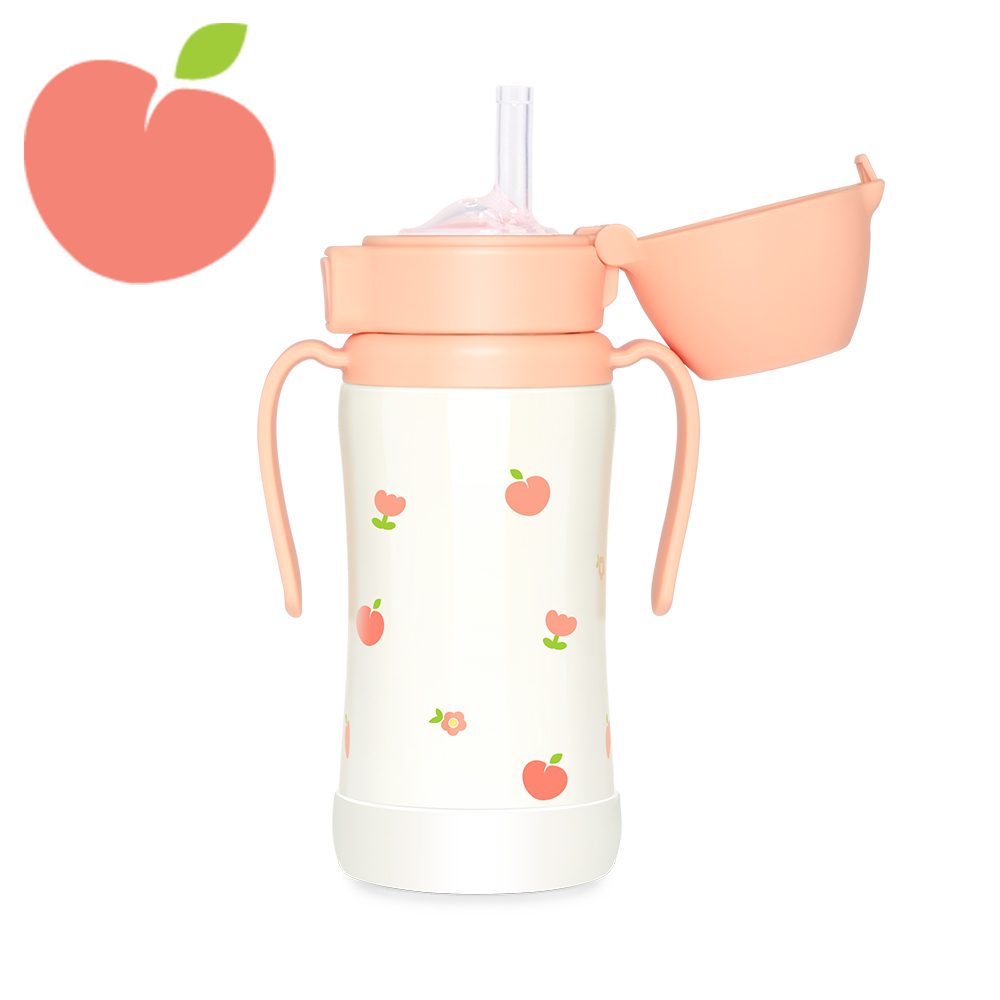 네이버 그로미미 피치플라워 원터치 스테인리스 300ml 빨대컵 로제코랄