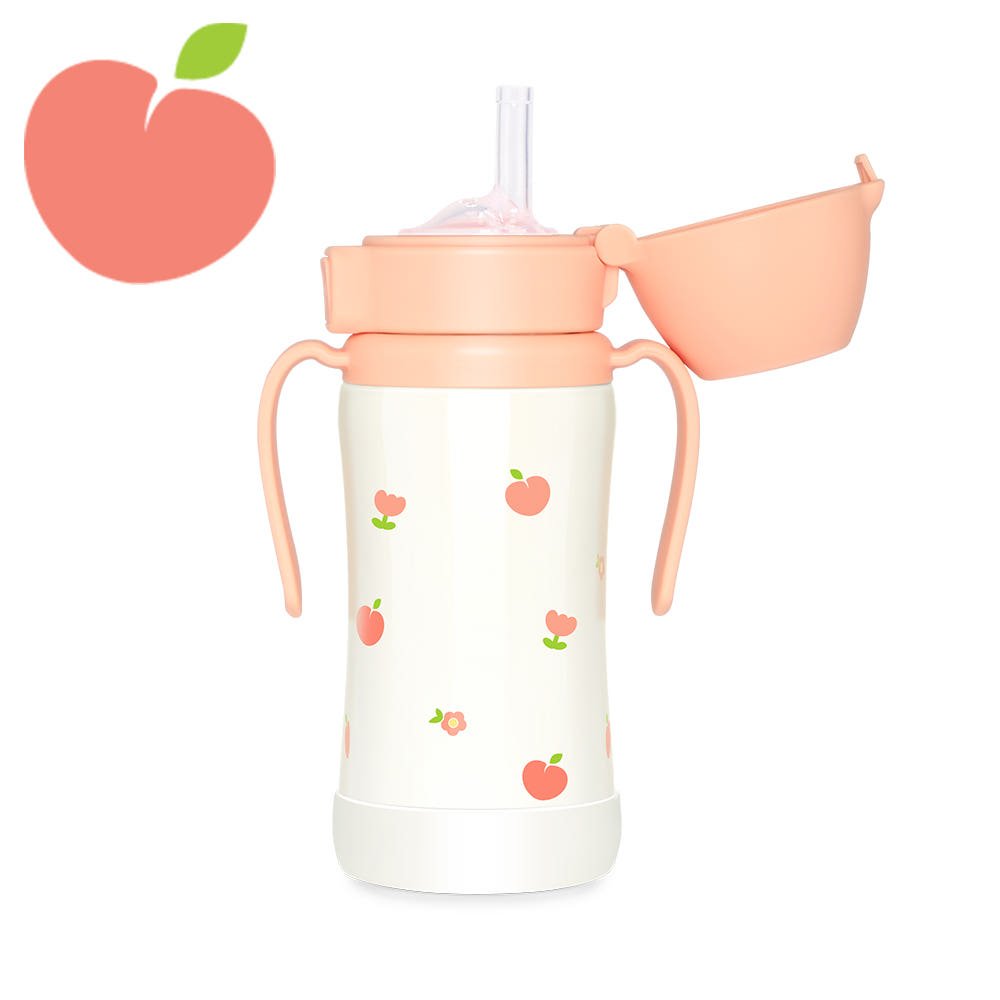 그로미미 그로미미 피치플라워 원터치 스테인리스 300ml 빨대컵 로제코랄