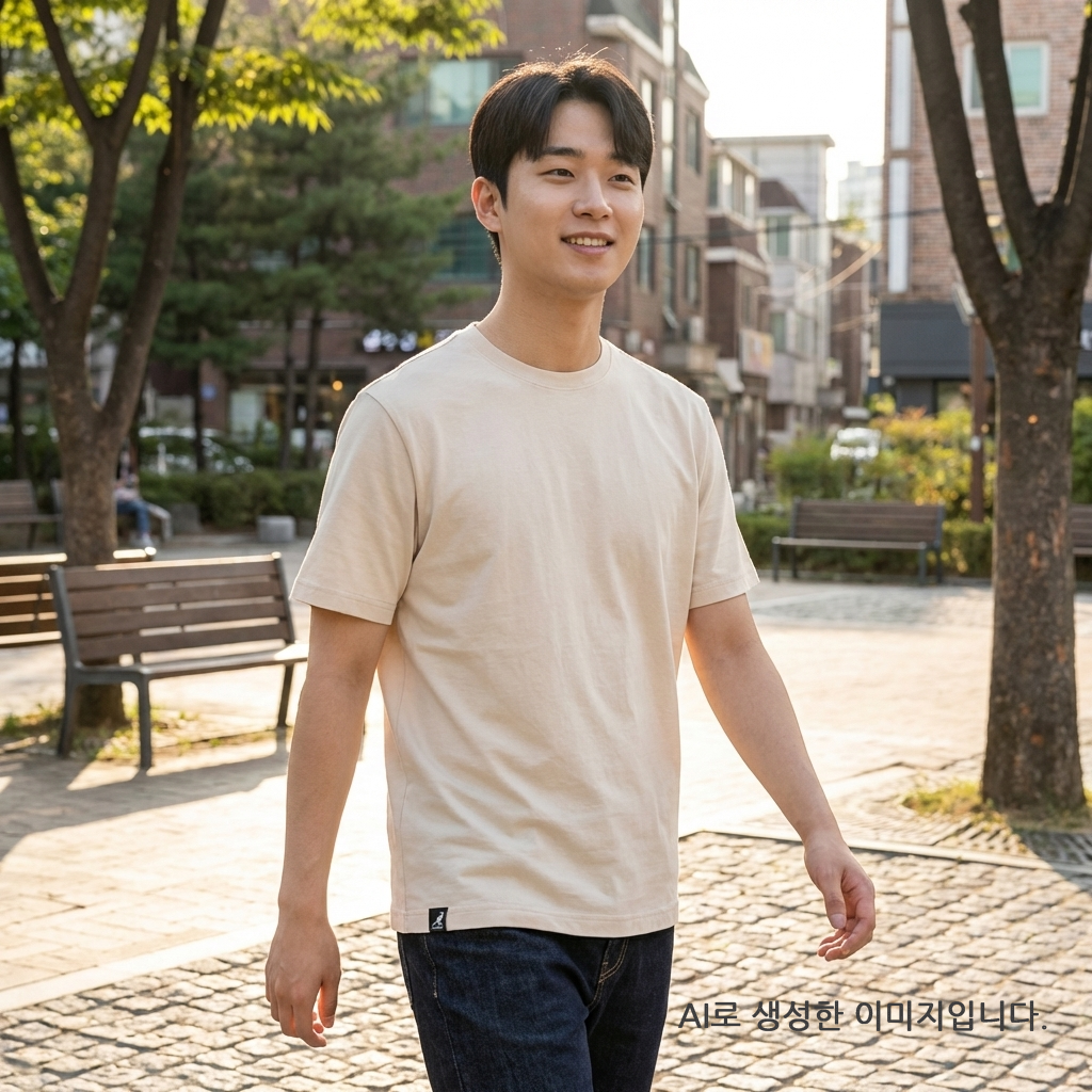 캉골 반팔 티셔츠 남녀공용 K90151 오트밀, XL - 메인 이미지