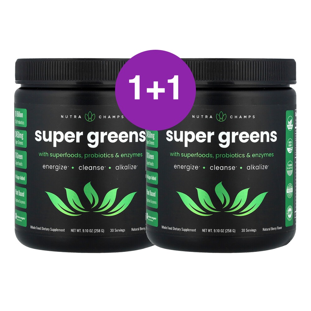 NutraChamps 푸드 효소 함유 슈퍼 그린 천연 베리 맛 258g, 2개 - 상품 이미지