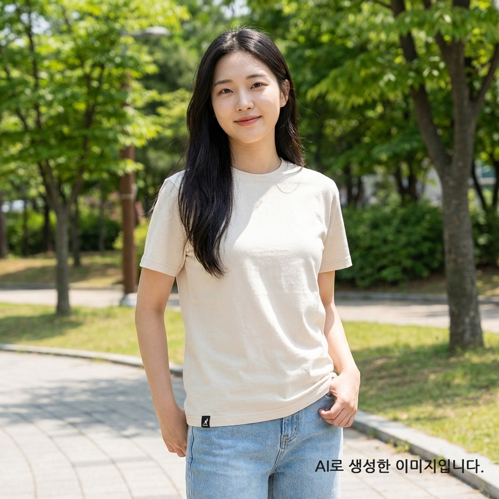 캉골 반팔 티셔츠 남녀공용 K90151 오트밀, XL - 상세 이미지 5