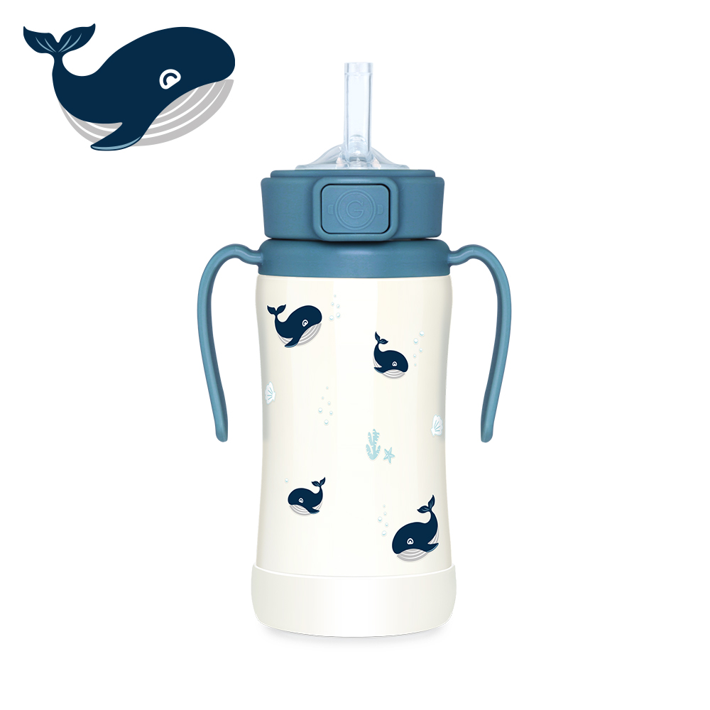 그로미미 스텐 빨대컵 어린이집 물병 아기고래 300ml - 상세 이미지 3