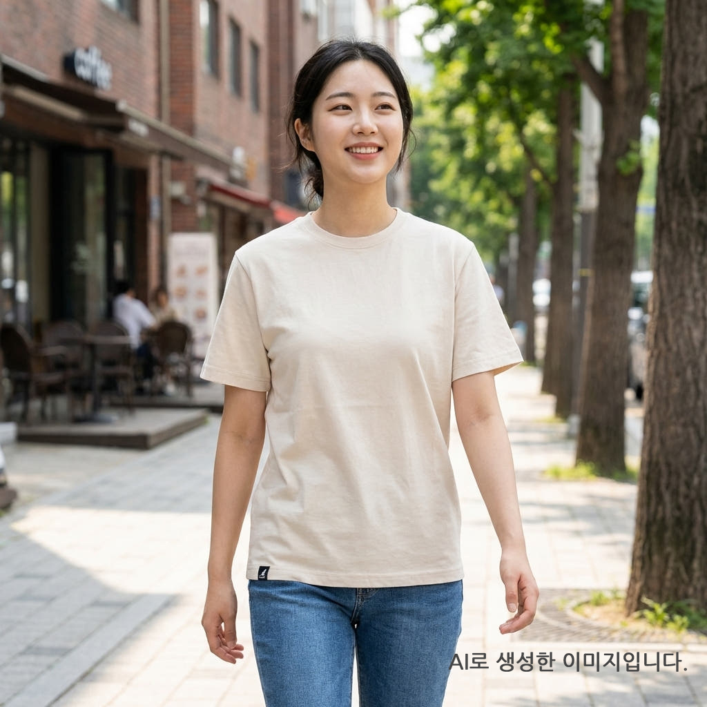 캉골 반팔 티셔츠 남녀공용 K90151 오트밀, XL - 상세 이미지 4