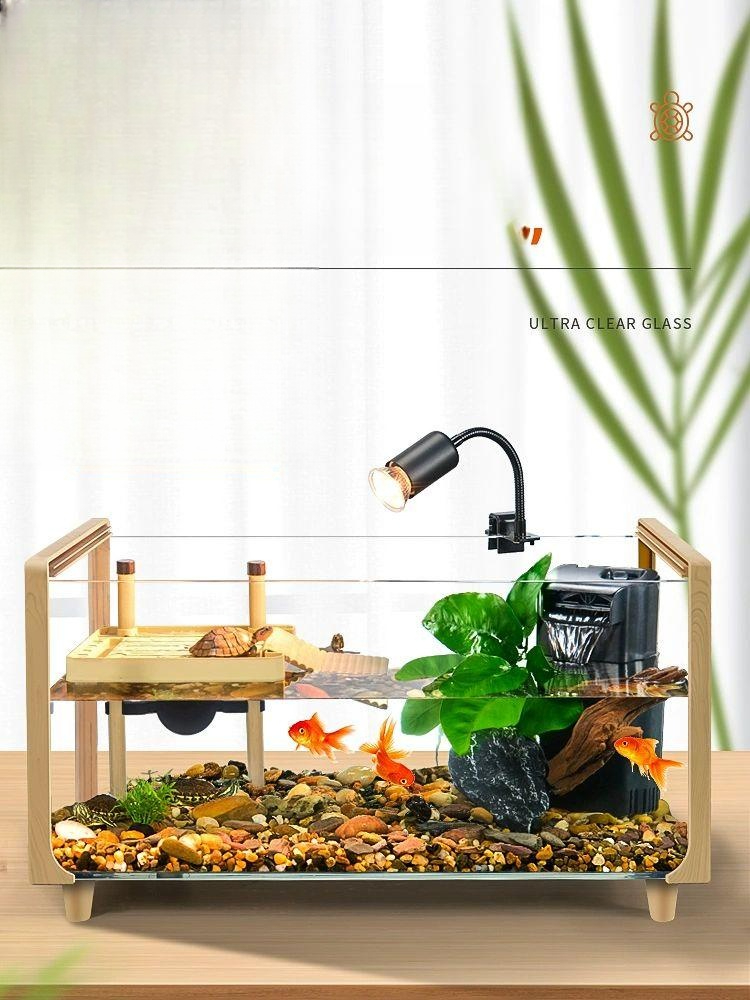 거북이어항 대형 수족관 반수생 수조 원목 생태 탱크 용품 소형 40x21x24cm 선물 세트 포함 - 상품 이미지