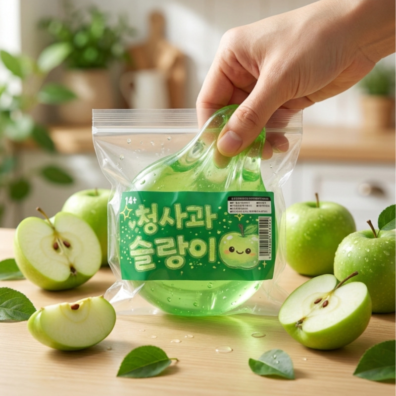 청사과슬랑이 사과 슬랑이 말랑이 스퀴시 스트레스 볼 장난감 주물럭 쫀득 모찌 - 상품 이미지