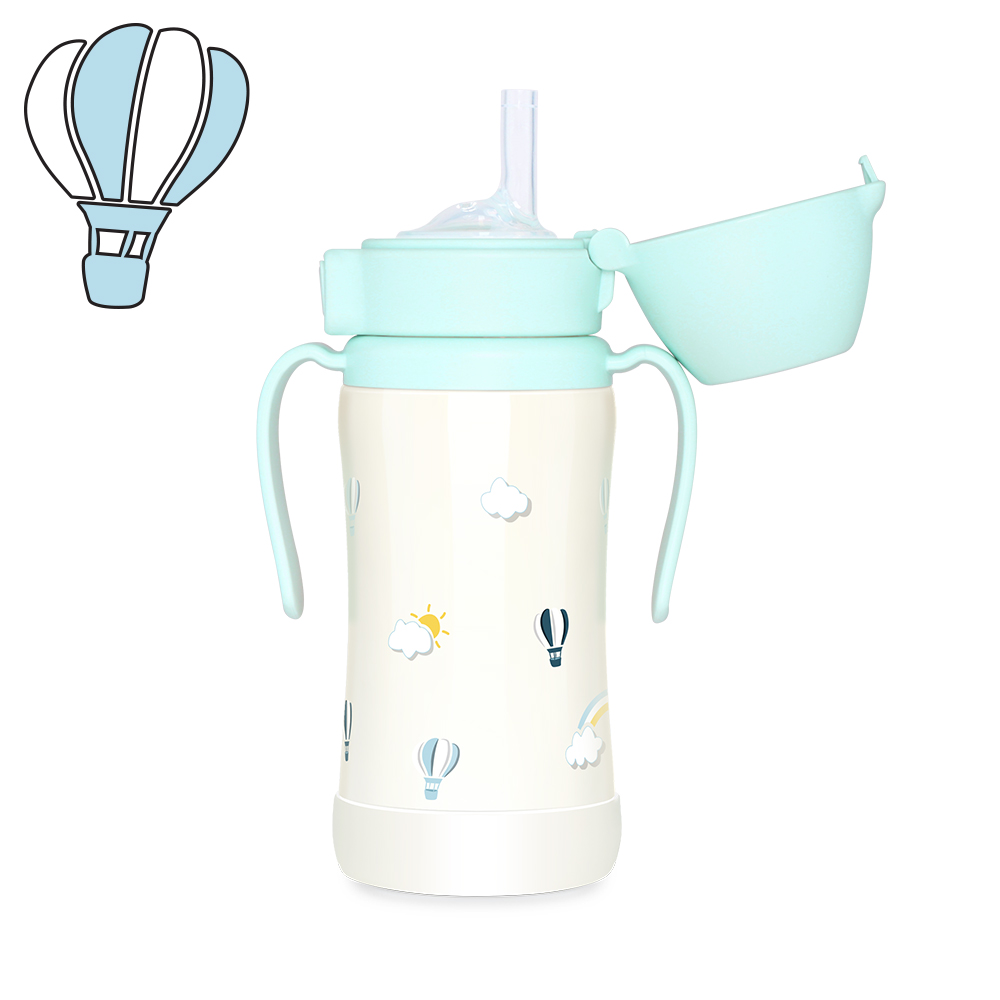 그로미미 유아빨대텀블러 원터치 스텐빨대컵 300ml 스카이벌룬 (크리미블루) - 메인 이미지
