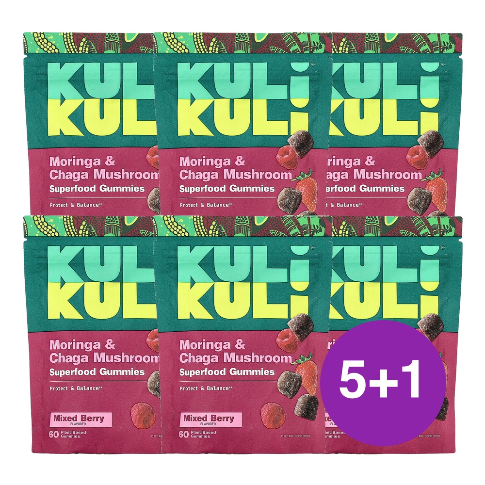 Kuli Kuli 슈퍼푸드 구미젤리 모링가 차가버섯 혼합 베리 60개입, 6개 - 메인 이미지