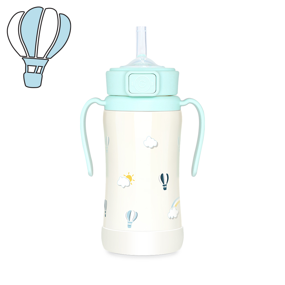 그로미미 유아빨대텀블러 원터치 스텐빨대컵 300ml 스카이벌룬 (크리미블루) - 상세 이미지 2