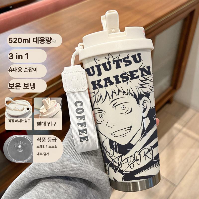 주술회전 보온컵 보온병 316 스테인리스 텀블러 빨대형 직접 음용 물 병 JLN290 - 상세 이미지 3