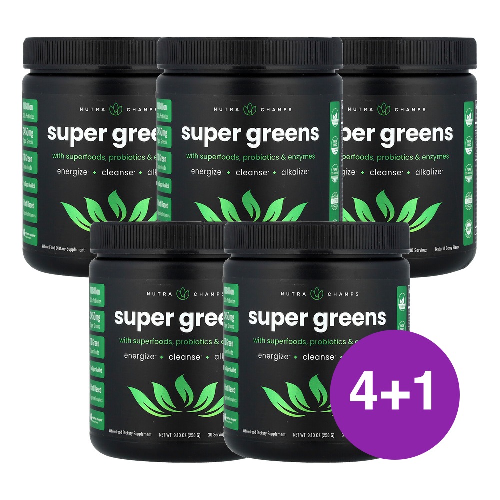 NutraChamps 푸드 효소 함유 슈퍼 그린 천연 베리 맛 258g, 5개 - 상품 이미지