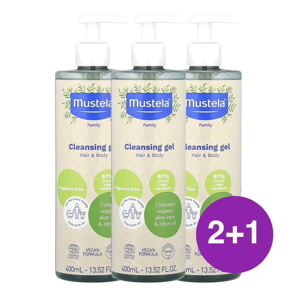 Mustela 패밀리 클렌징 젤 헤어 바디 무향 400ml, 3개 - 상품 이미지