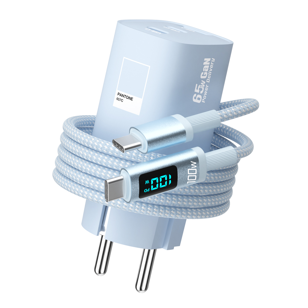 이어맥 팬톤 65W GaN 초고속 멀티 충전기 3포트 100W LED 케이블 포함 세트