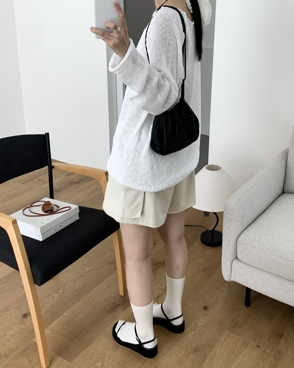 [당일발송] 리우 카고 팬츠 하체커버 3부 4부 A라인 밴딩 반바지 웨어링무드 (2c) 이미지 7