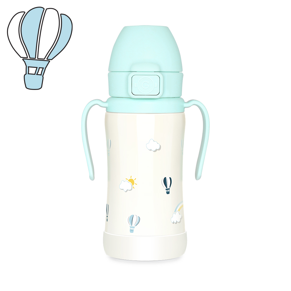 그로미미 유아빨대텀블러 원터치 스텐빨대컵 300ml 스카이벌룬 (크리미블루) - 상세 이미지 3