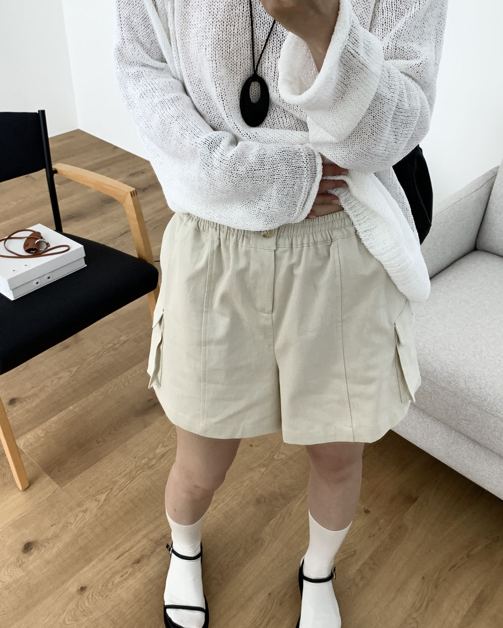 [당일발송] 리우 카고 팬츠 하체커버 3부 4부 A라인 밴딩 반바지 웨어링무드 (2c) 이미지 6