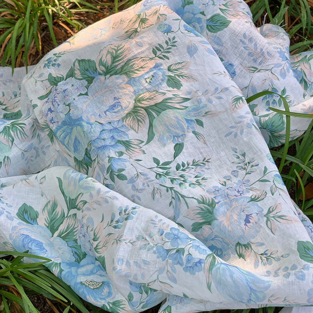 보케리니 풍성한장미 빈티지 21수 린넨100% 꽃무늬 마 원단 앞치마 커튼 테이블보 천 이미지 6