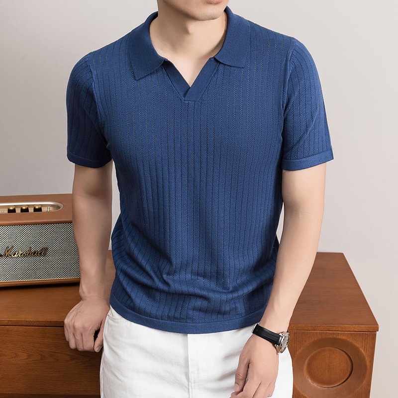 남성 여름 반팔 니트 폴로 티셔츠 통기성 데일리 캐주얼 반팔티 - 상세 이미지 4