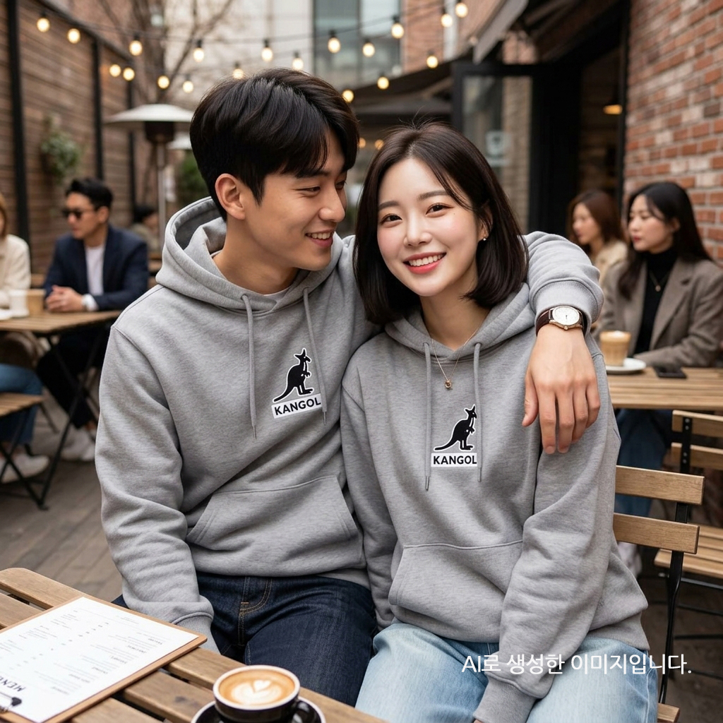 캉골 후드티 남녀공용 커플 로고 그레이, M - 상세 이미지 5