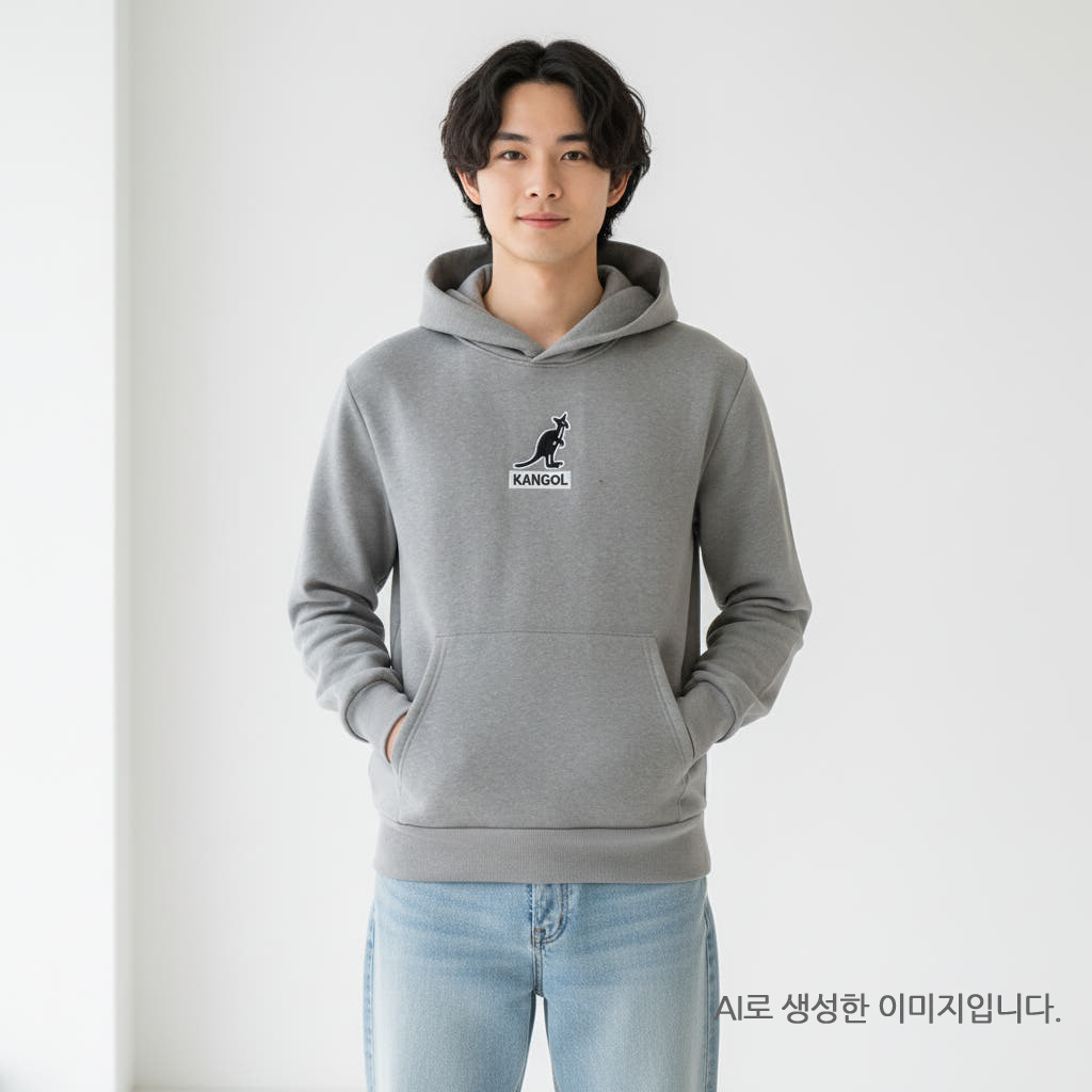 캉골 후드티 남녀공용 커플 로고 그레이, L - 상품 이미지