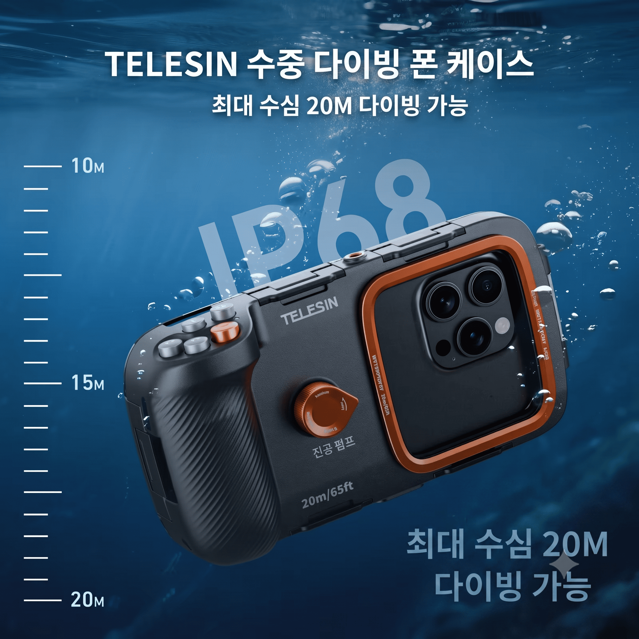 텔레신 스마트폰 다이빙 방수케이스 수중촬영 핸드그립 블루투스 리모컨 - 상세 이미지 3