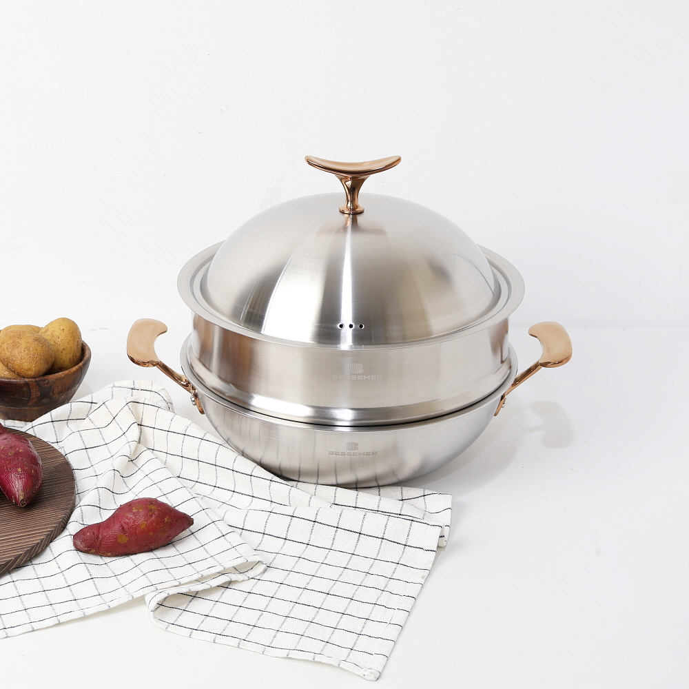 베세머 오리진 통5중 316스텐 냄비 인덕션 밀폐유 전골 찌개 24cm, 양수웍냄비+스티머 - 상세 이미지 2