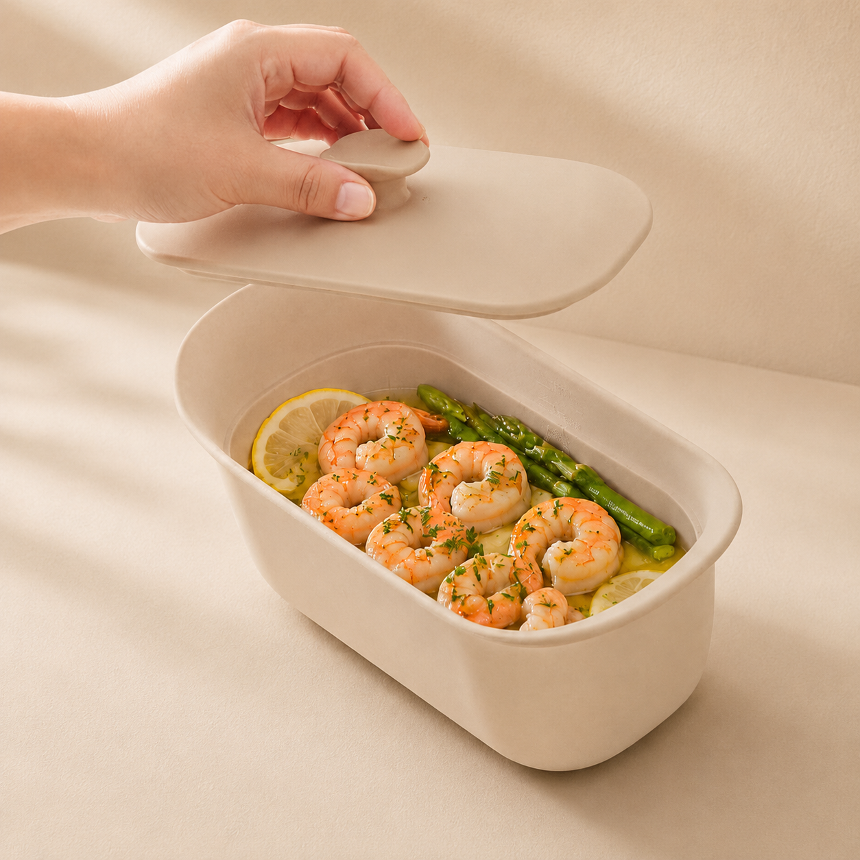 실리프랑 생선찜기 특허 전자레인지용기 실리콘찜기 전자렌지 미세플라스틱제로 모카베이지 - 상품 이미지
