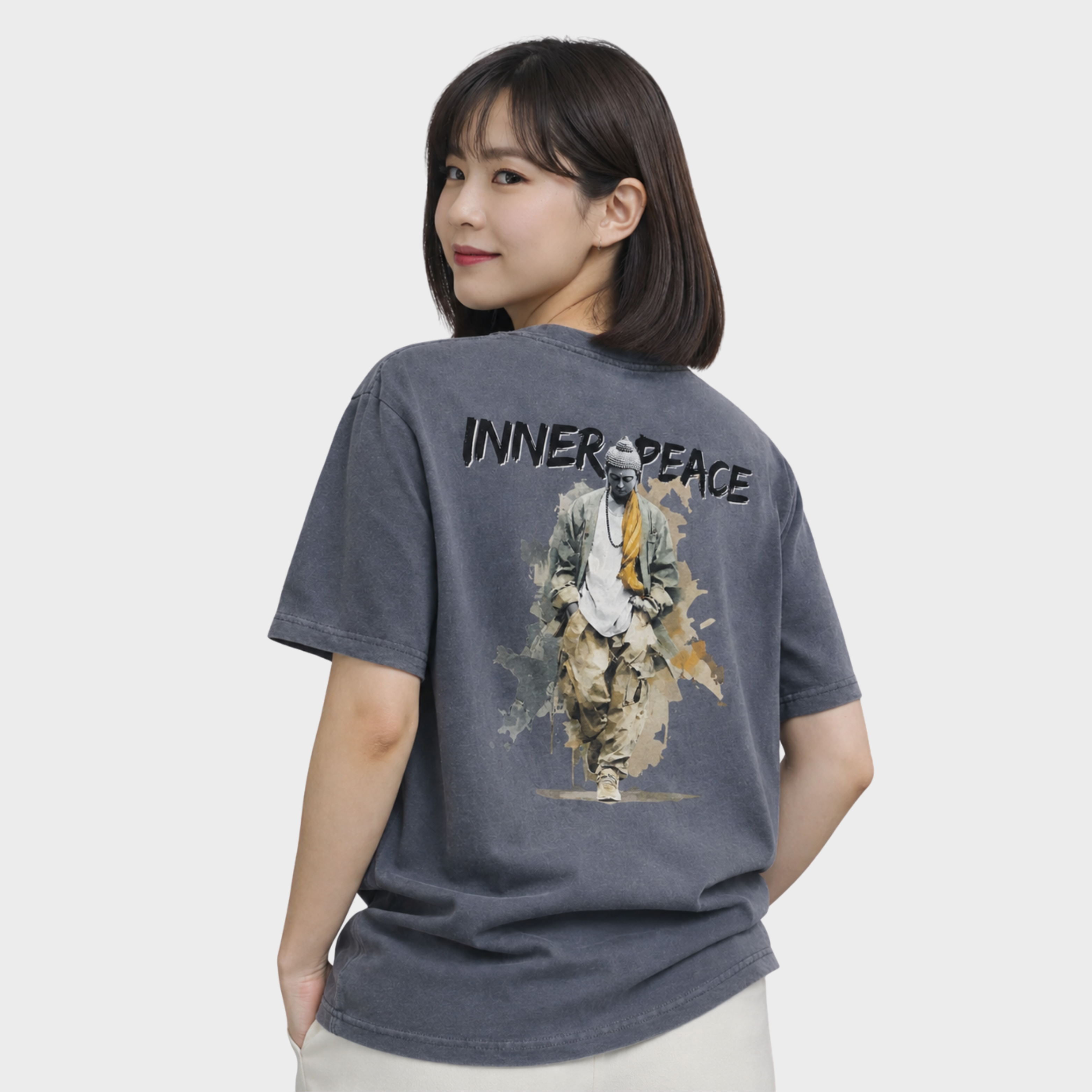 네이버 니르바나 Nirvana 이너피스 도시부처 피그먼트 면 티셔츠 반팔티 차콜 M