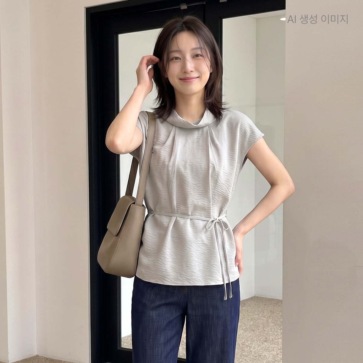로엠 하이넥 캡소매 블라우스 RMBLG26RT3 - 상세 이미지 2