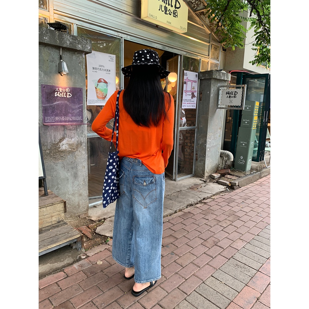 벨트포인트 로우웨스트 9부와이드데님팬츠 워싱 뒷투포켓 유니크 디자인 스타일 봄여름 - 상세 이미지 4