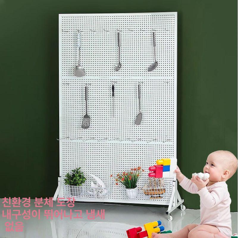 타공판 진열대 이동식 파티션 철제 디스플레이랙 선반 블랙 50x180 양면 +바퀴 +후크 10cm 20개 - 상세 이미지 4