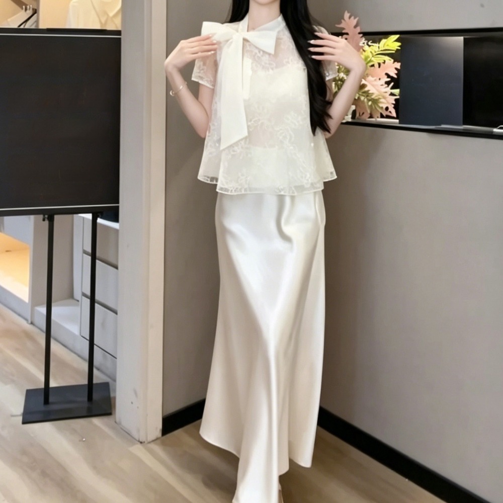 여성 여름 세트 반팔 와이드팬츠 코디 상하의 살구색 상의 S - 상세 이미지 2