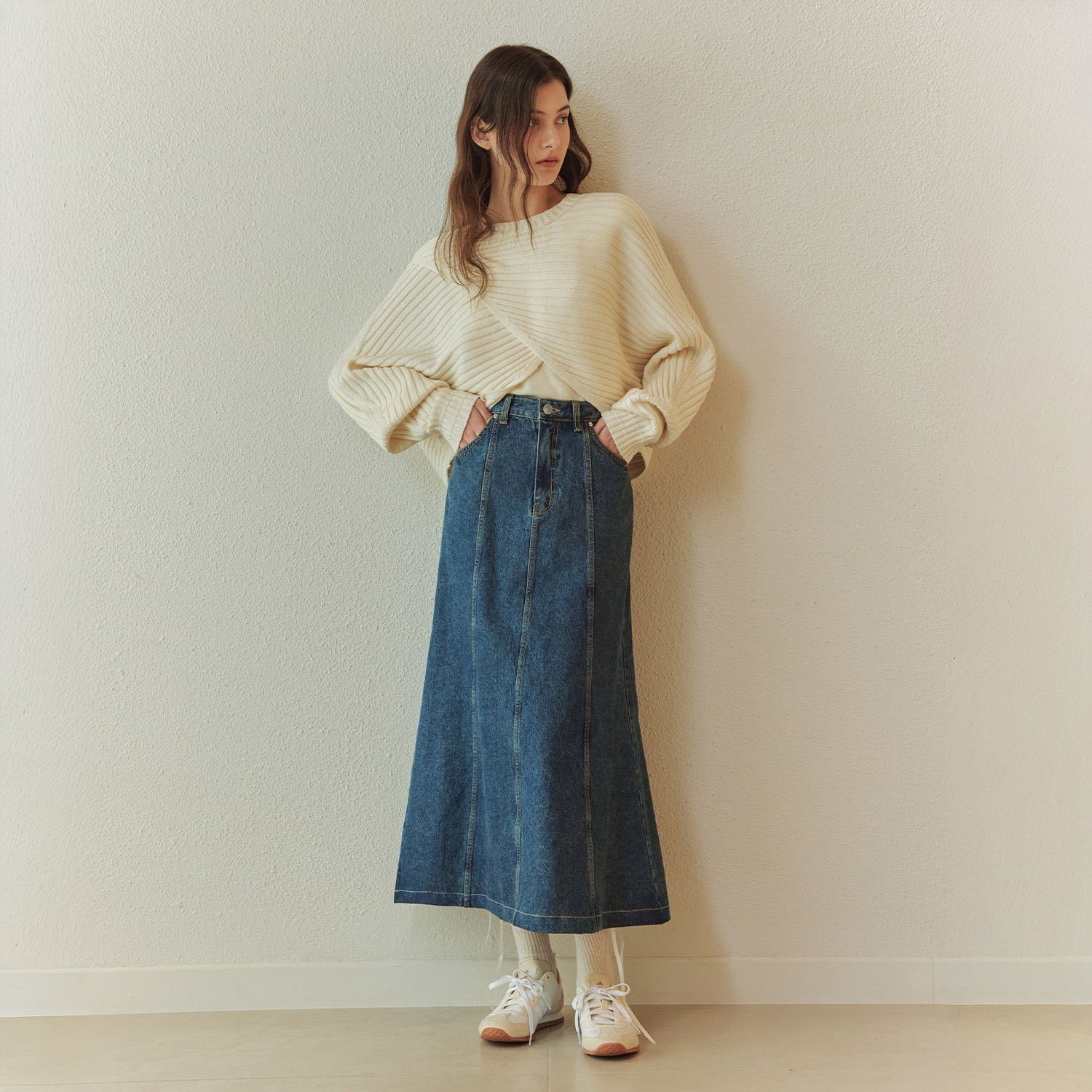 [제로스트릿][2컬러] 플레어 데님 스커트 FLARE DENIM SKIRT - 상세 이미지 5