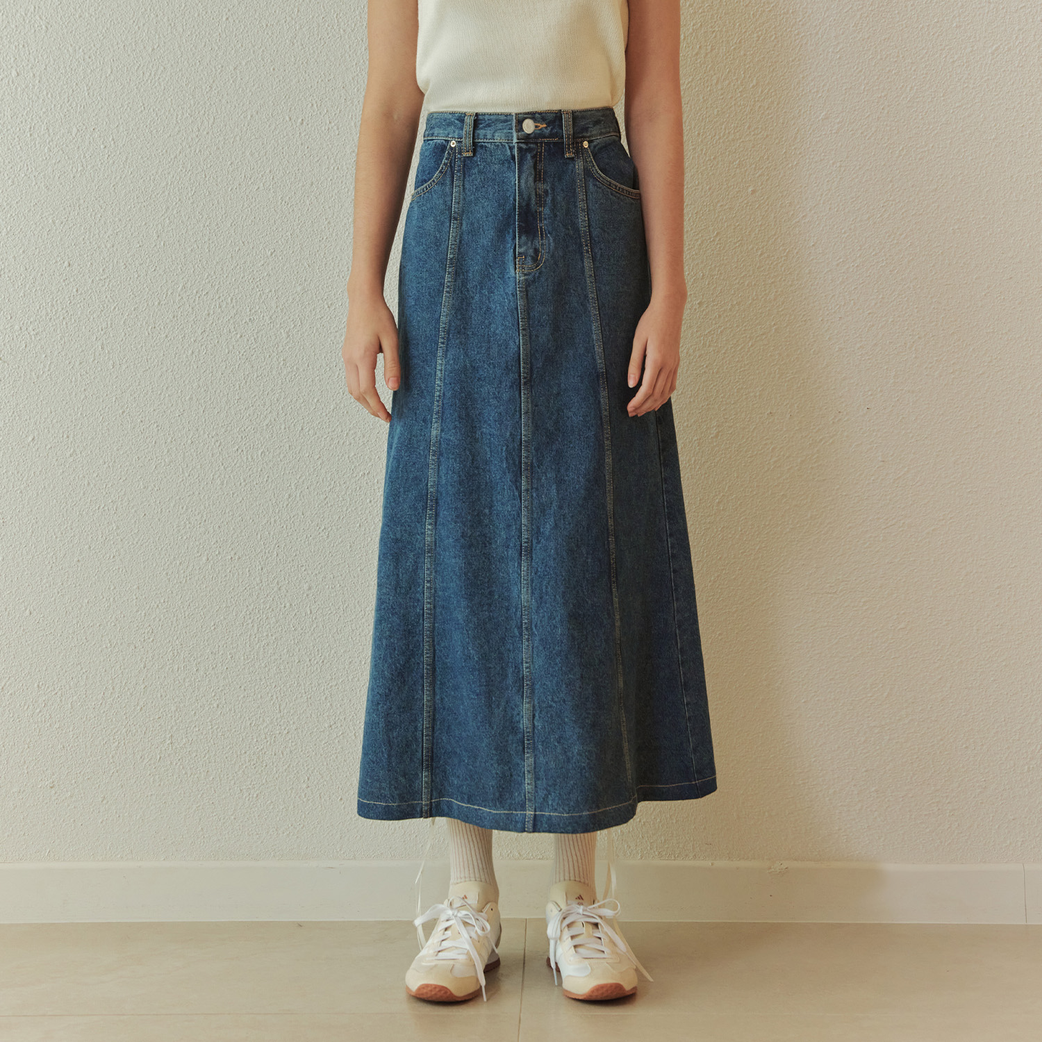 [제로스트릿][2컬러] 플레어 데님 스커트 FLARE DENIM SKIRT - 상세 이미지 4