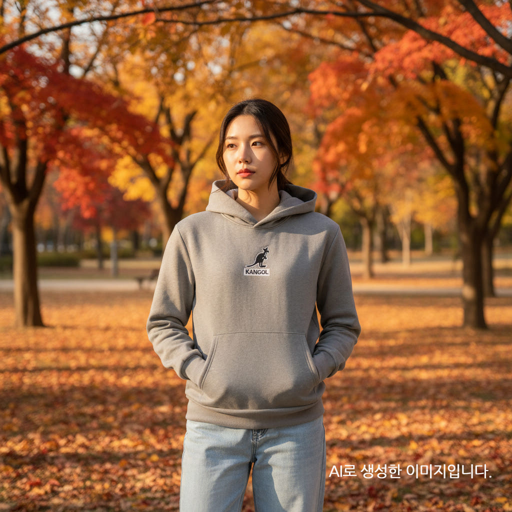 캉골 후드티 남녀공용 커플 로고 그레이, M 이미지 6
