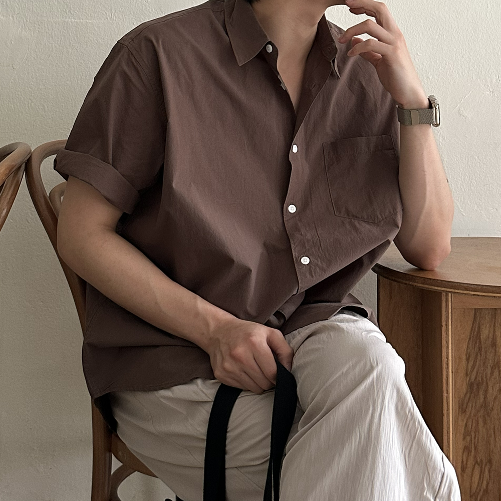 남자 셔츠 오버핏 쿨 여름 실켓 여름 흰색 남방 난방 남성 반팔 셔츠 - 상세 이미지 4