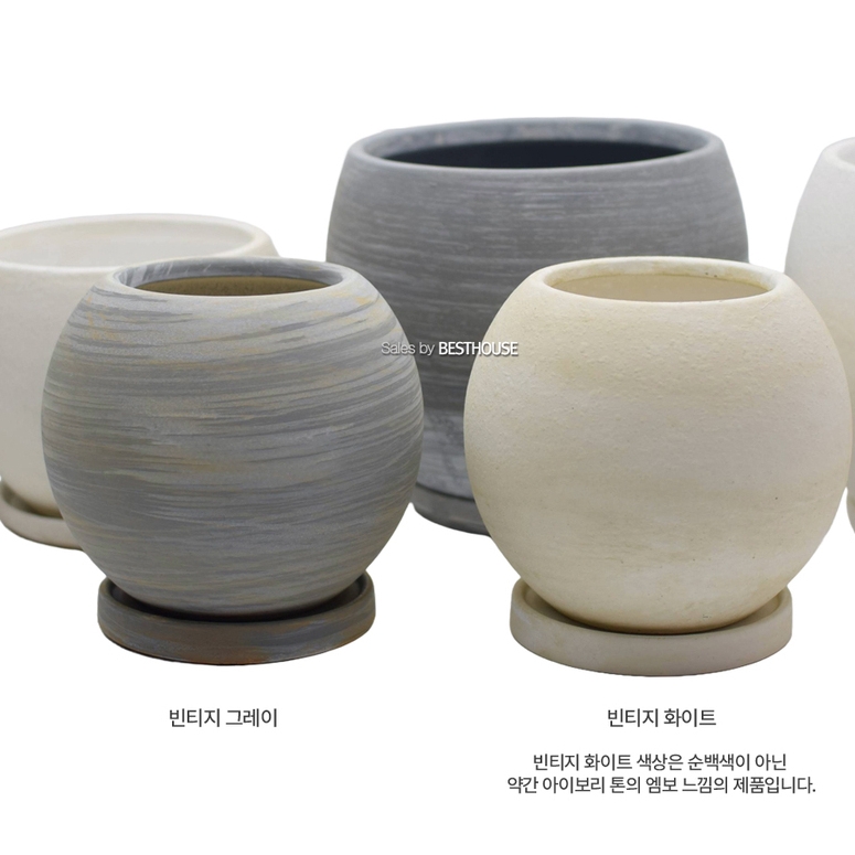 고급 오브제 달항아리 화분 거친 질감 플랜테리어 도자기 거실 화분 대 19x17cm - 상세 이미지 2