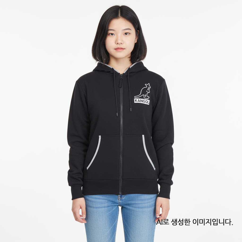 캉골 후드집업 로고 남녀공용 블랙 K96155 빅로고 - 상품 이미지