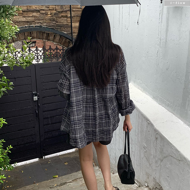 바온 체크 루즈핏 사이드 버튼 셔츠 2col 여름 하프 남방 얇은 캐주얼 제이플로우 이미지 6