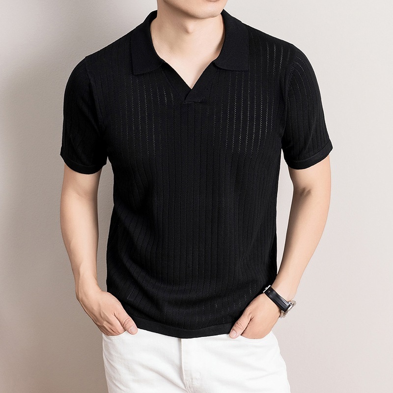 남성 여름 반팔 니트 폴로 티셔츠 통기성 데일리 캐주얼 반팔티 - 상세 이미지 5