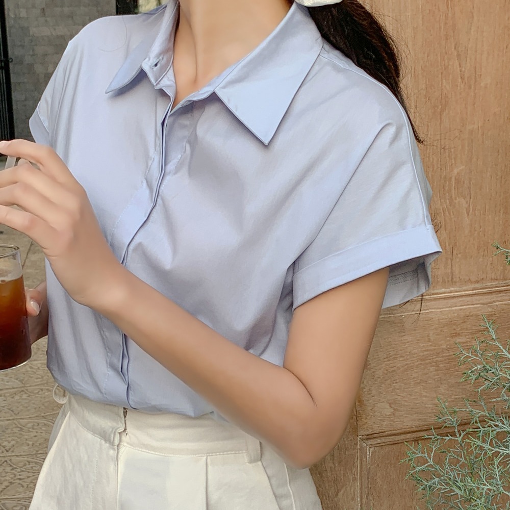 스탠다드핏 히든버튼 롤업 스판 반팔 셔츠 이미지 6