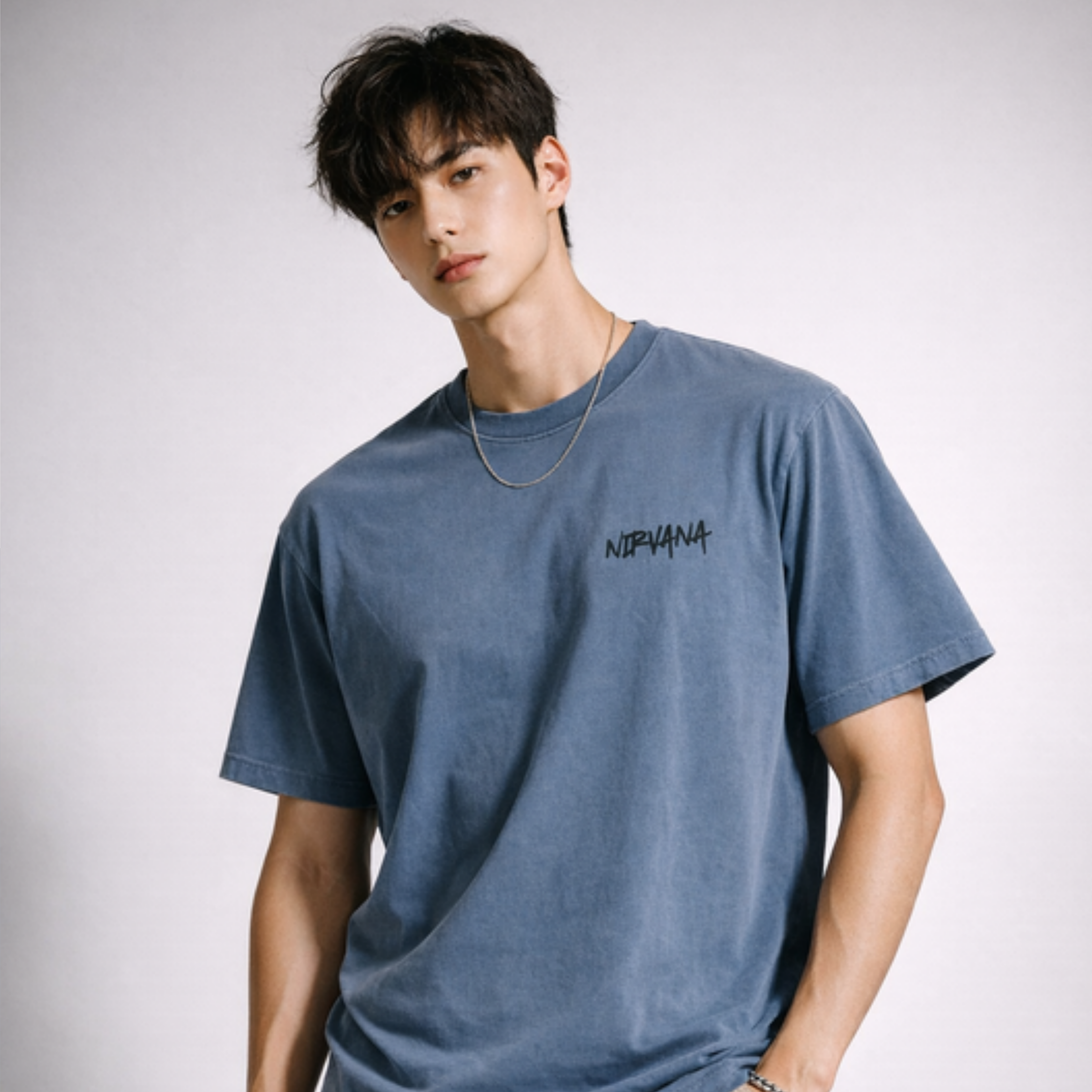 이너피스 도시부처 피그먼트 면 티셔츠 반팔티 불교박람회 더스티블루, XL - 상품 이미지