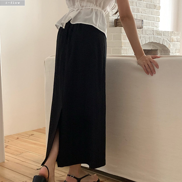 미캔 스트랩 뒷밴딩 H라인 롱스커트 2col 여름 맥시 나일론 뒷트임 제이플로우 - 상세 이미지 4