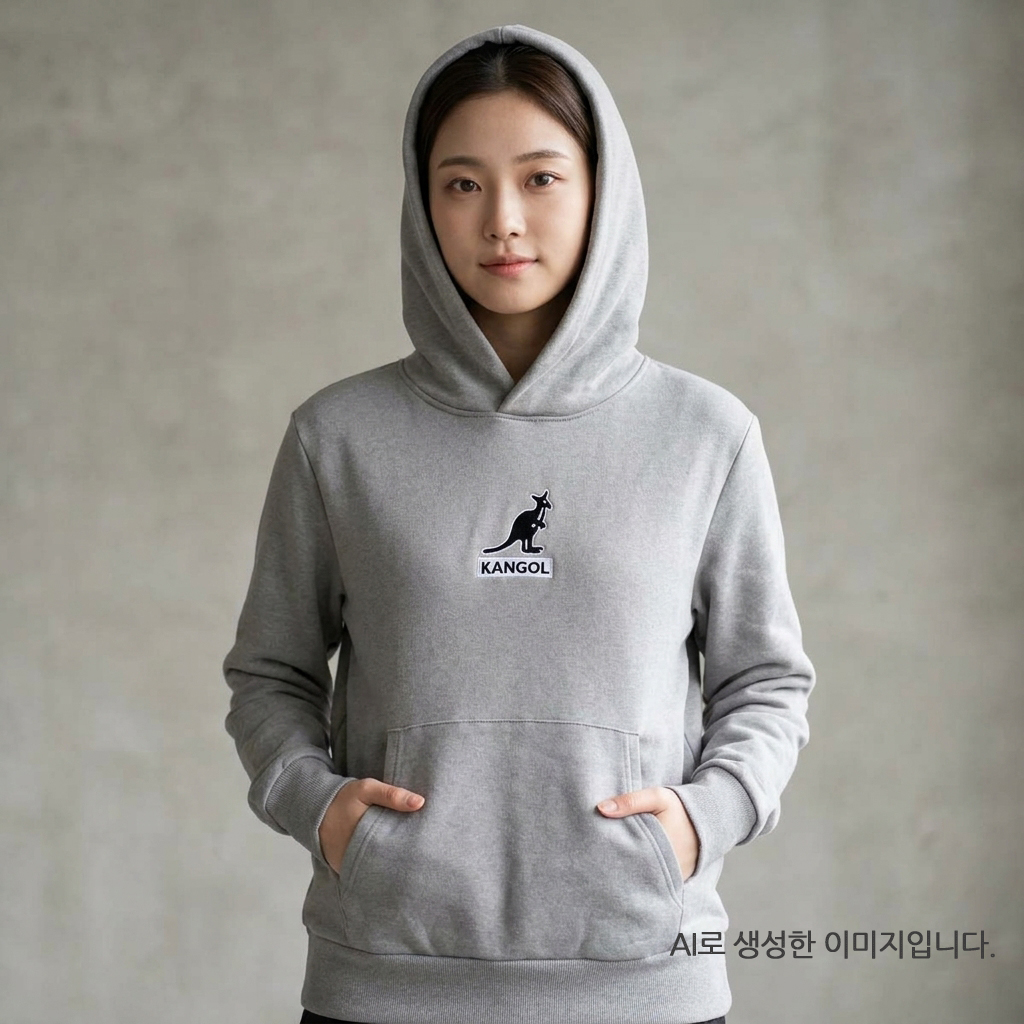 캉골 후드티 남녀공용 커플 로고 그레이, M - 상품 이미지