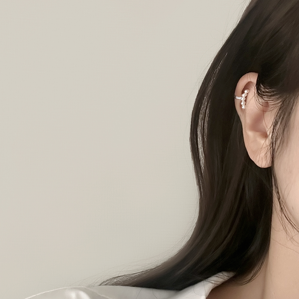 silver925 귓바퀴 진주 포인트 이어커프 귀찌 귀안뚫는 귀걸이 실버925 논피어싱 - 상세 이미지 5
