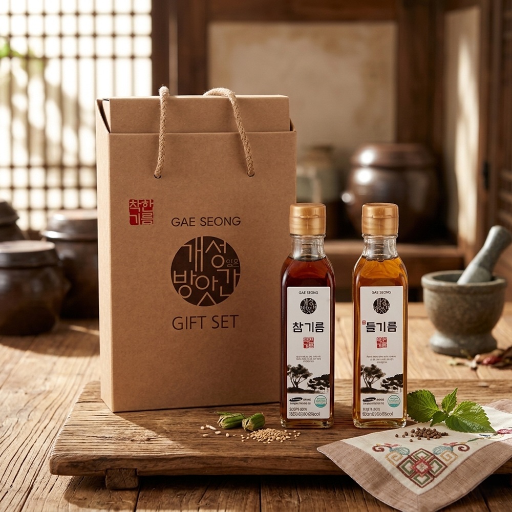100% 프리미엄 하늘빛 참기름&들기름 선물세트 (350ml x 2병) 명절선물 답례품 - 상세 이미지 4