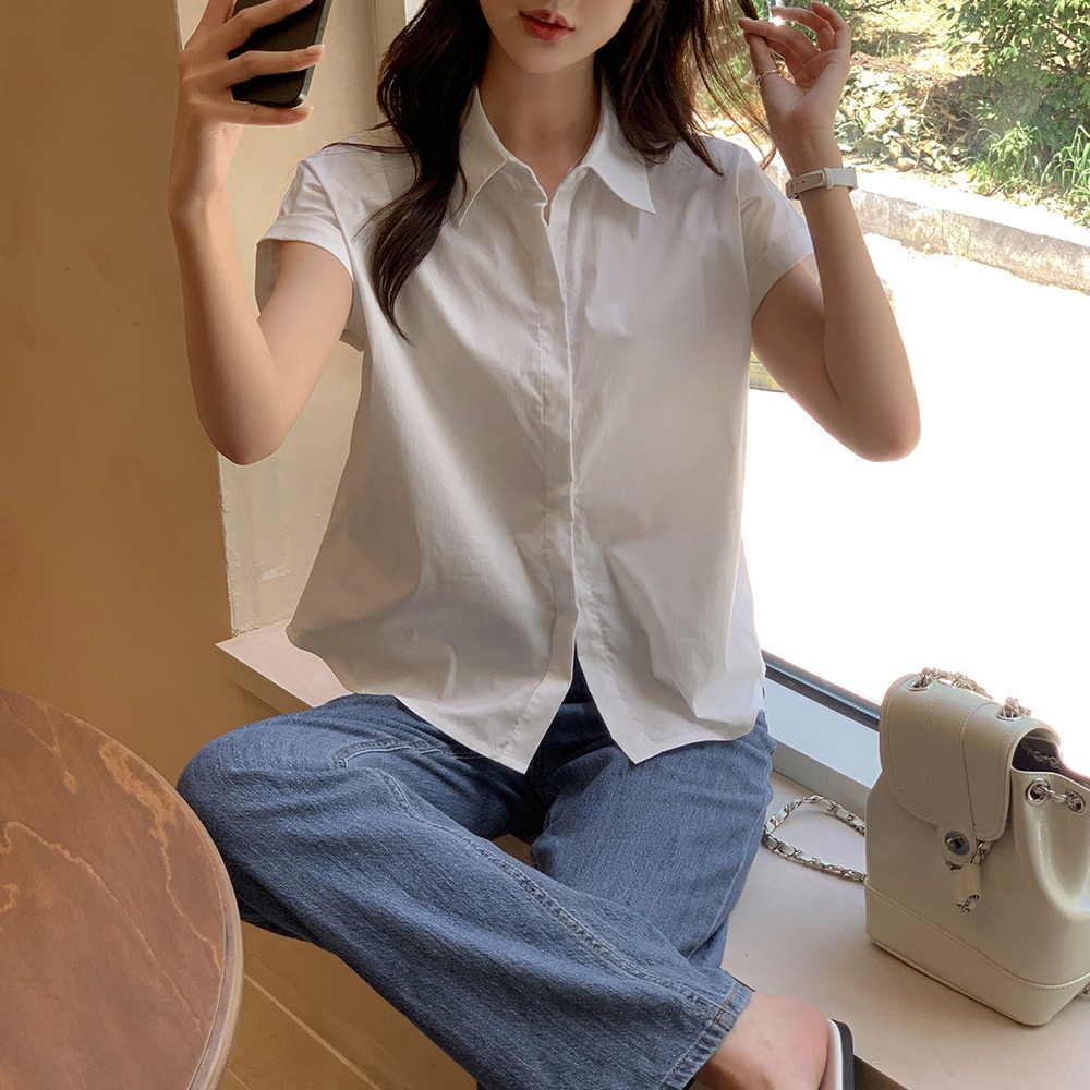 스탠다드핏 히든버튼 롤업 스판 반팔 셔츠 - 상세 이미지 2